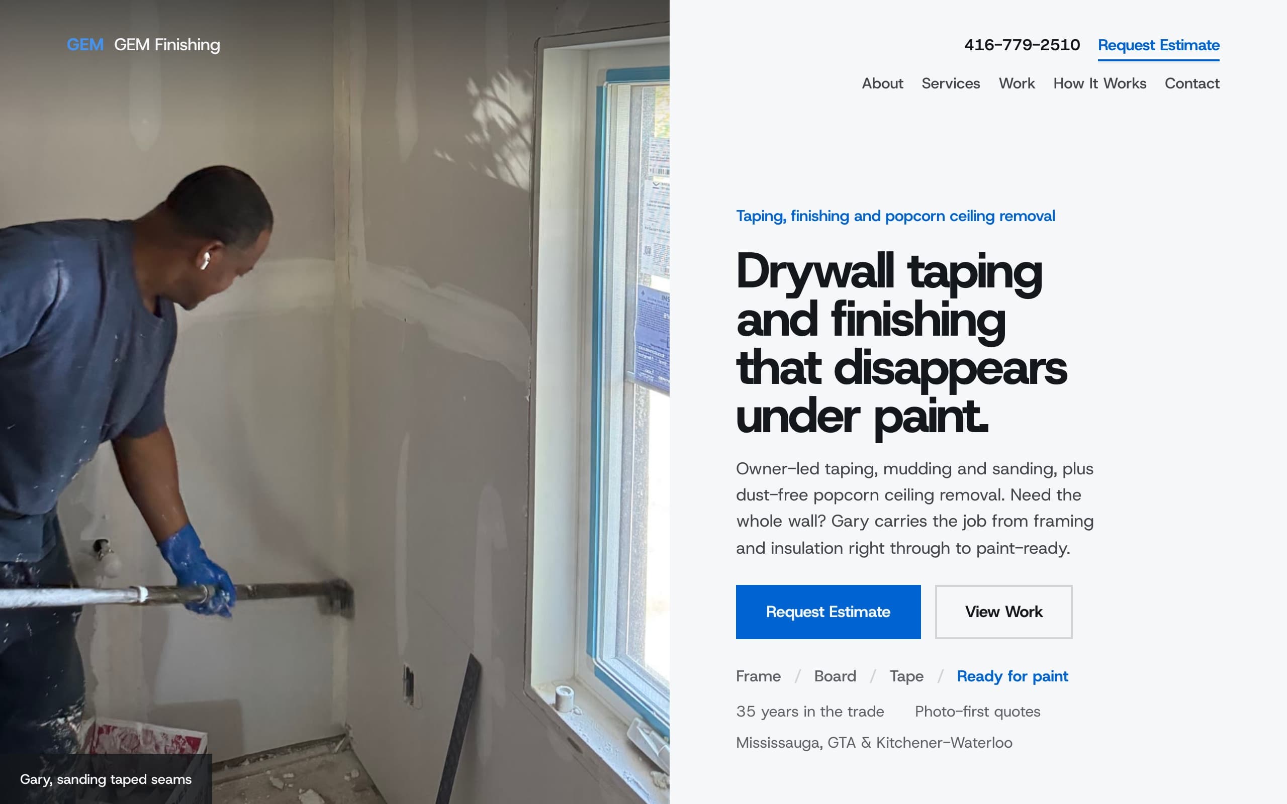 A concept redesign for GEM Finishing, framing to paint-ready drywall · mississauga, on