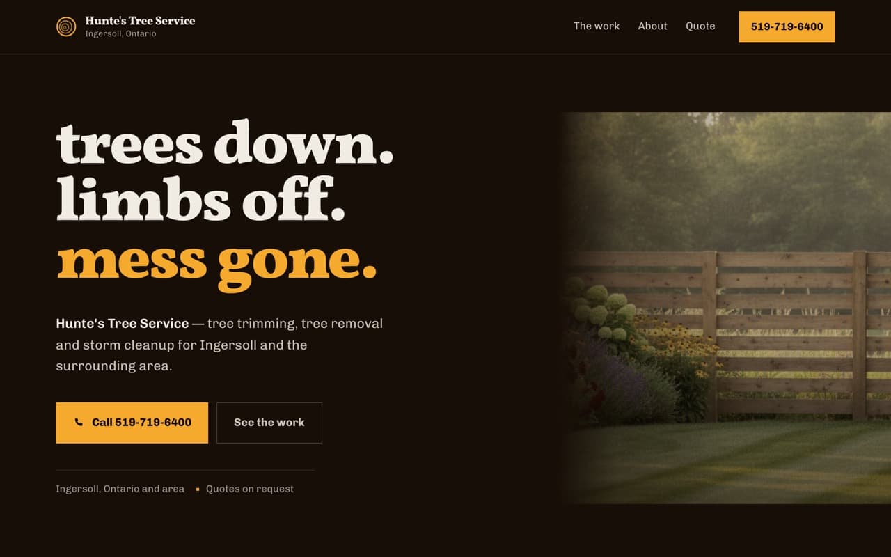 Hunte's Tree Service — a spec build for a tree service business