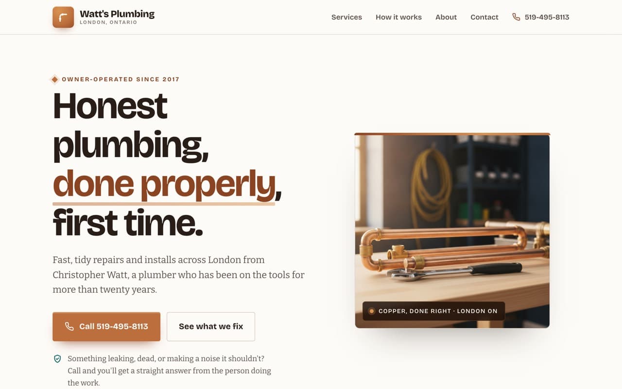 Watt's Plumbing — a spec build for a plumbing business